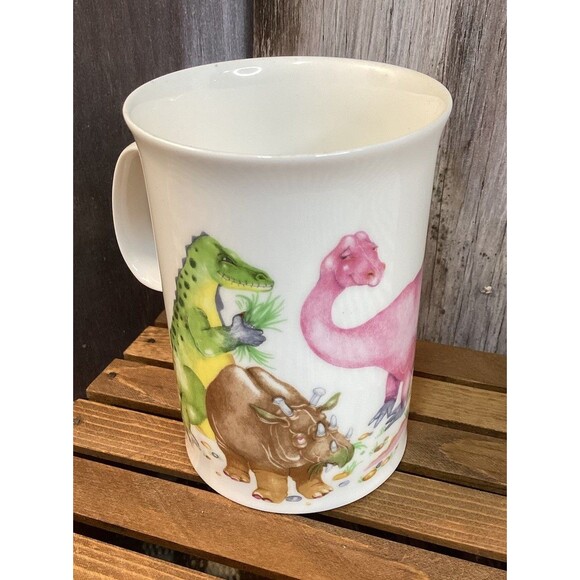 Dunoon Cherry Denman Dinosaurs Mug Triceratops & T Rex Fine Bone China Coffee - Picture 1 of 10